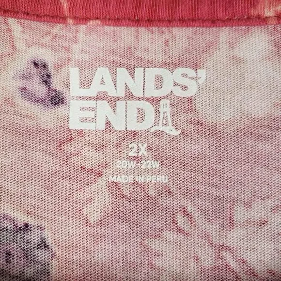 Lands End Shirt Women's Plus Size 2X Navy Red Floral Long Sleeve Tee Cotton - Picture 5 of 8